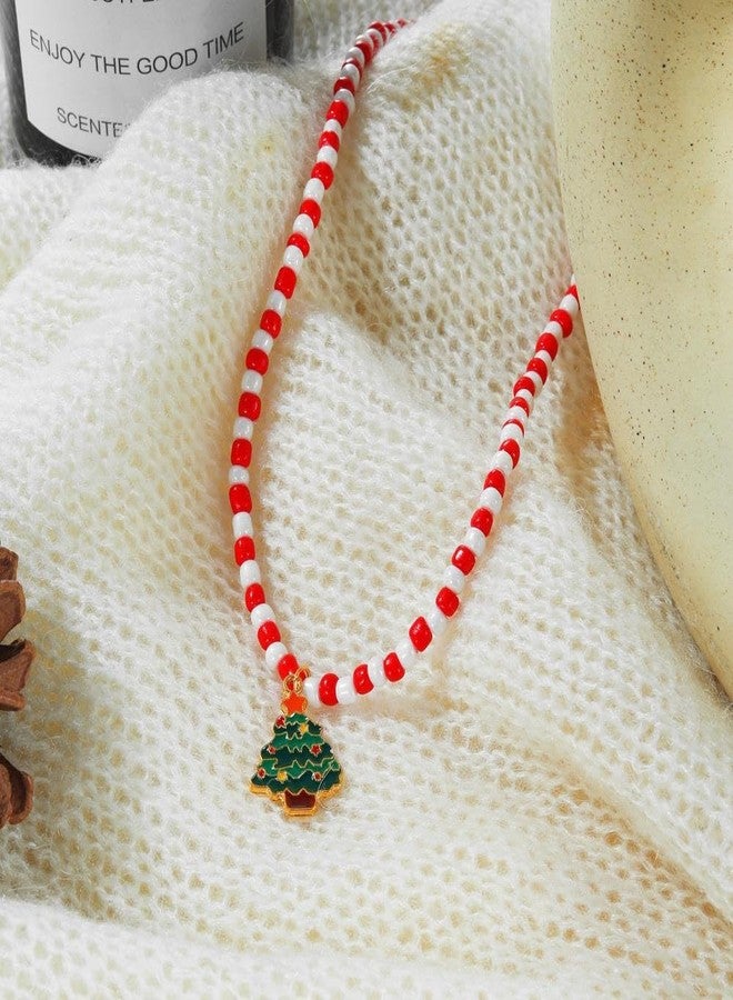 Wbreaz Christmas Beaded Necklace Christmas Tree Pendant Xmas Tree Necklace Christmas Tree Handmade Beaded Choker Necklace Christmas Tree Jewelry Gift for Women Halloween Festival - Image 3